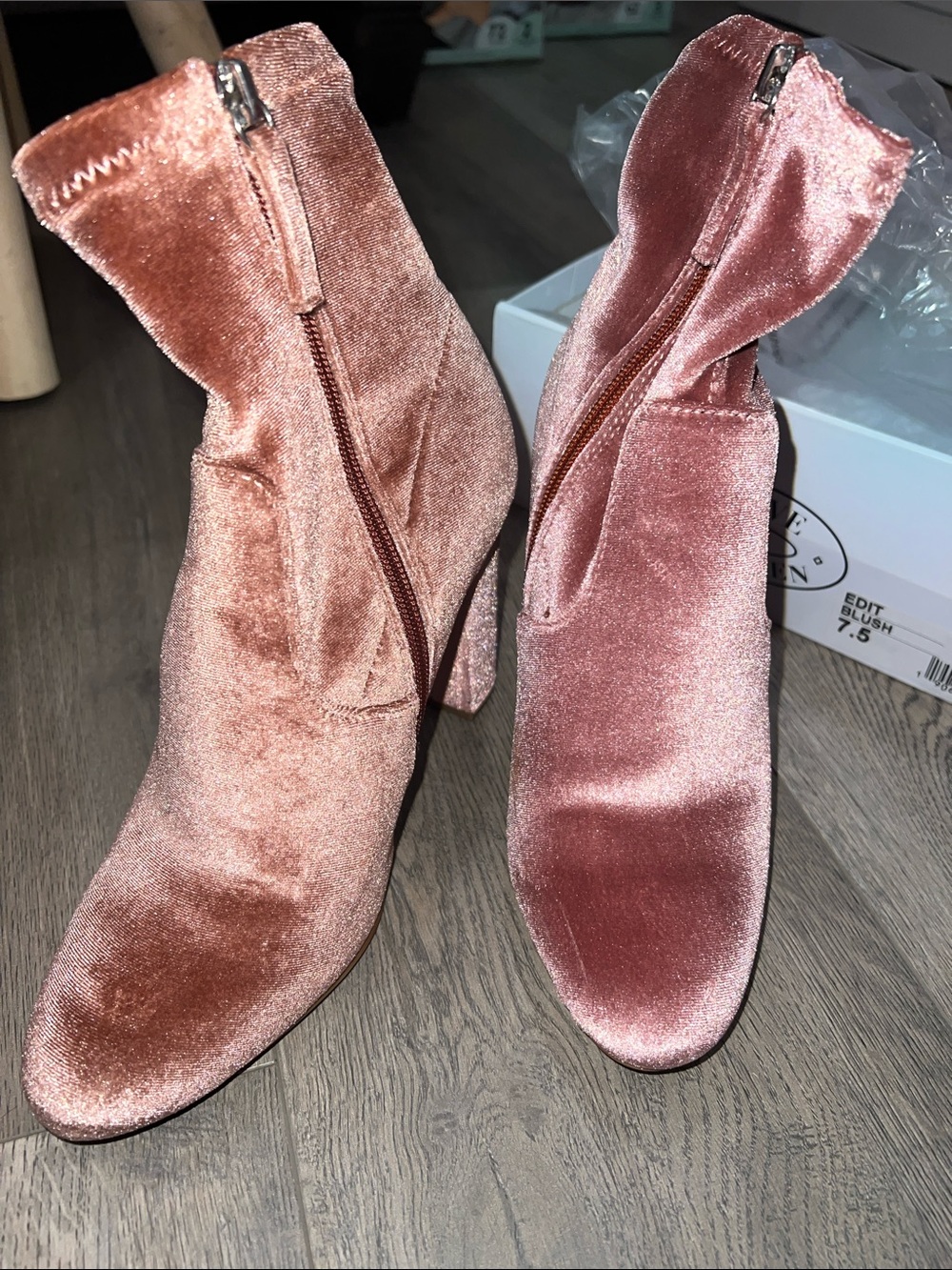 Steve Madden Dusty Pink Velvet Zip Ankle Boots